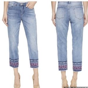 Tribal Cropped Straight Leg Blue Jeans